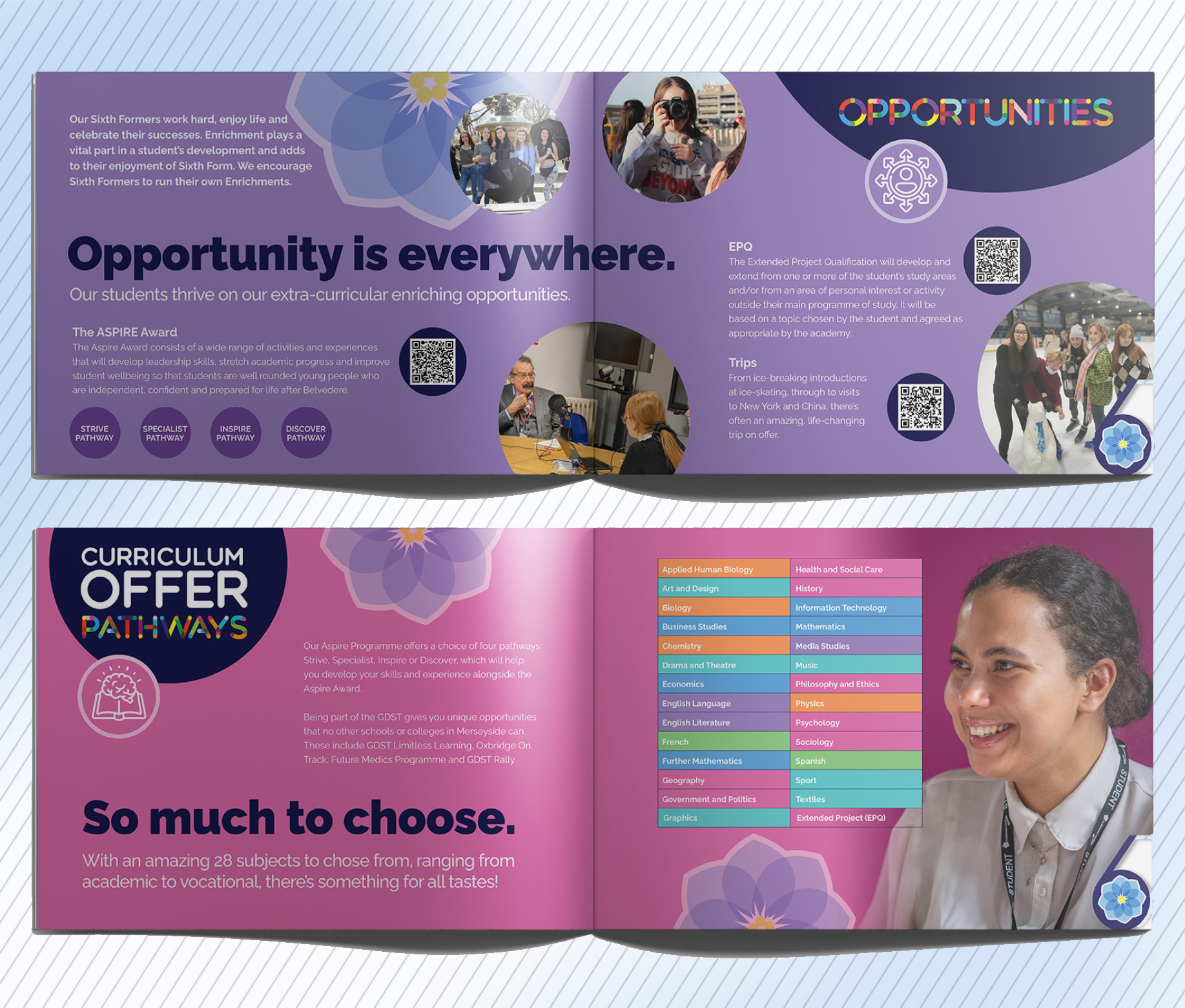 Belvedere Academy Sixth Form Prospectus inside spreads design